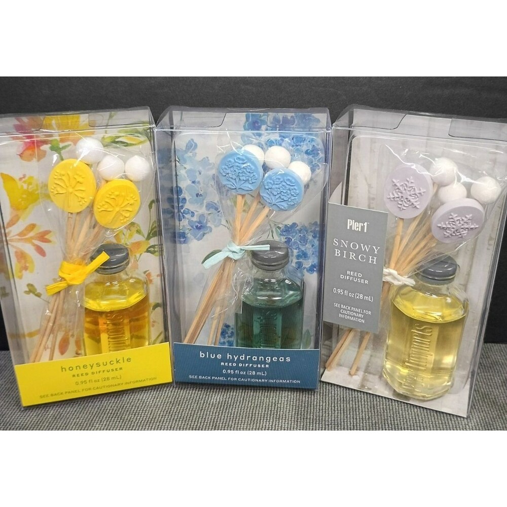 3 Ct. Pier 1 Reed Diffusers (.95 fl oz) Snowy Birch Blue Hydrangeas Honeysuckle